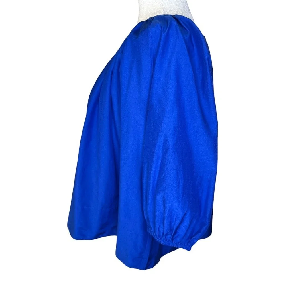 Madewell Shirred Puff-Sleeve‎ Top in Cotton-Silk Voile Bright Sapphire Small NWT